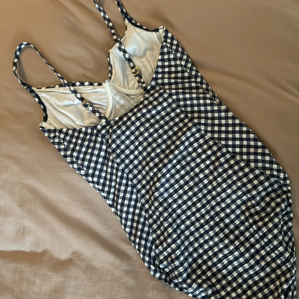 Tory Burch black white plaid swimsuit one piece small swim bodysuit vacation